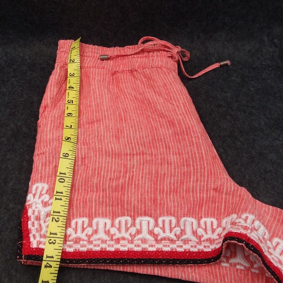 Anthropologie Beachcomber Linen Embroidered‎ Shorts Drawstring Waist Coral S - Picture 6 of 7